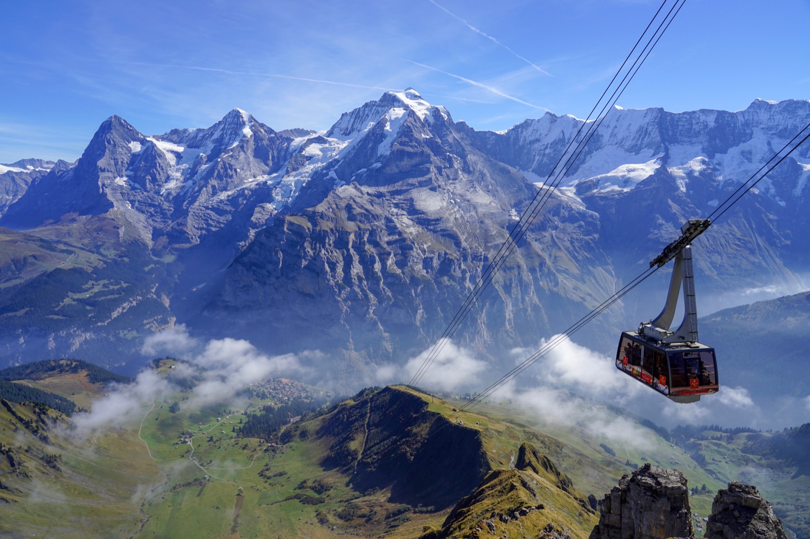 View from the Schilthorn summit over the Bernese Alps