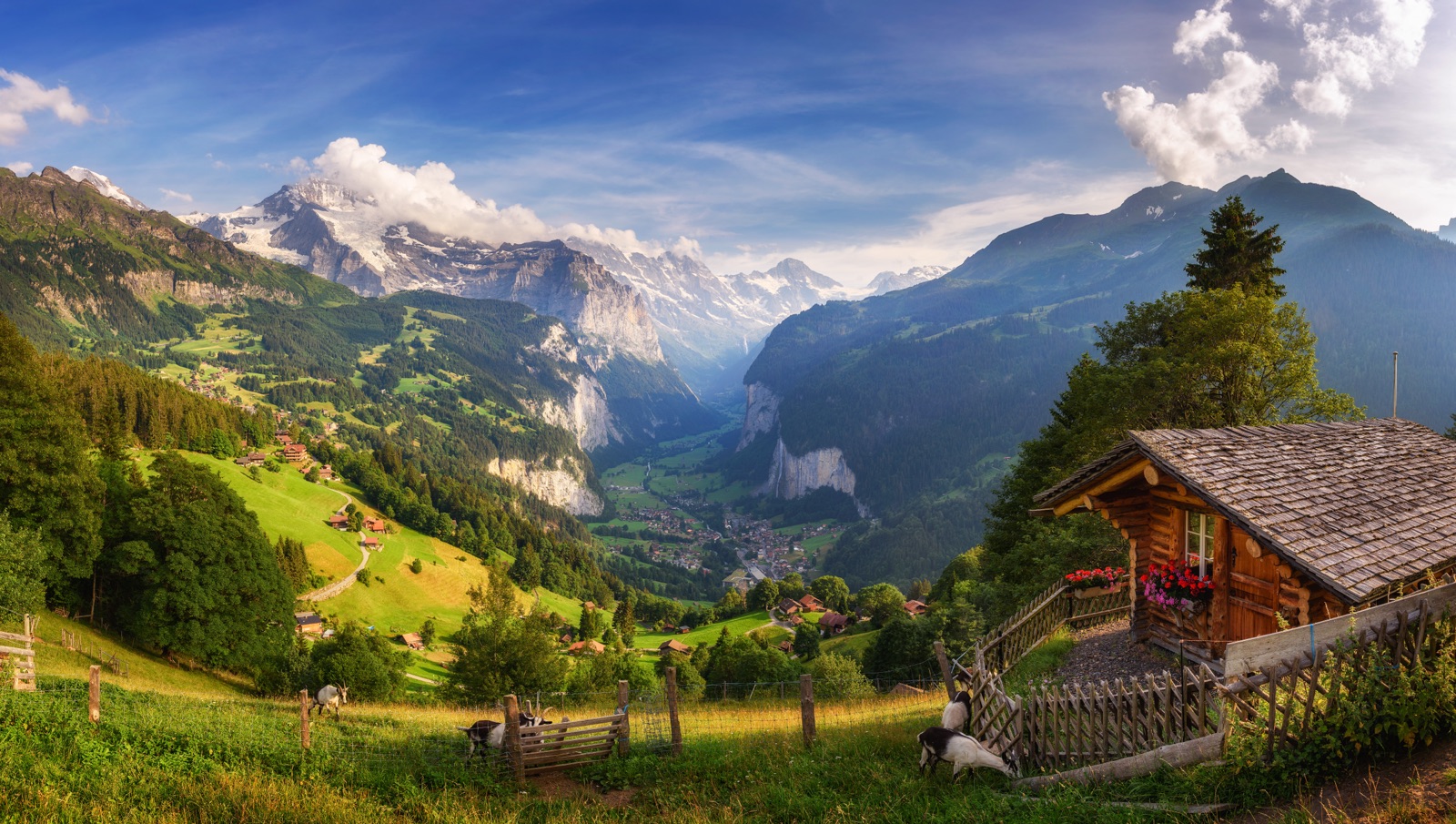 Panorama of the Lauterbrunnen valley and its cliffs